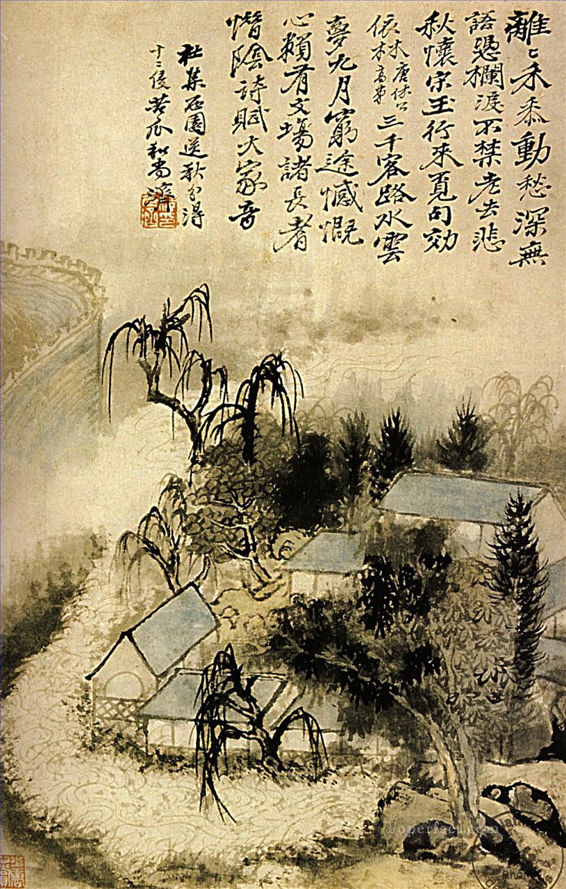 Aldea de Shitao en la niebla de otoño 1690 tinta china antigua Pintura al óleo